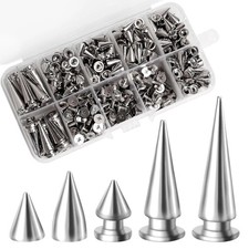 200 Sets Cone Spikes and Studs Silver Metal Studs Rivets Studs for Clothing,Punk picture