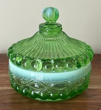 Mosser Glass - EYE WINKER COVERED CANDY DISH - GREEN OPAL - 5.5