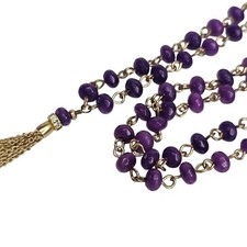 Sequin NYC Color Tassel  Purple  Jade Necklace 36” with 3