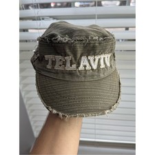 Vintage Tel Aviv Israel Distressed Military Cadet Cap Olive Green Hebrew Tag picture