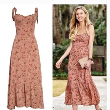 Reformation Nikita Floral Midi Dress Rose Pink Arianne Tie Strap Size 12 picture