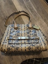 Coach Swagger Exotic Python Snake Leather Satchel Handbag Beige Black Gold Purse picture
