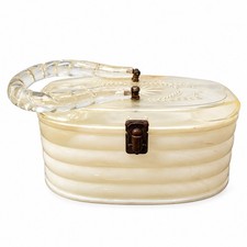 Vintage 1950s Lucite Box Purse Pearlized Ivory Clear Etched Lid MCM Handbag picture