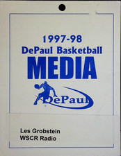 DePaul Blue Demons Basketball Media Pass Les Grobstein WSCR Radio Press 1997-98 picture