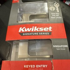 Kwikset Singapore Square Keyed Entry Door Handle SmartKey Satin Nickel 97402-911 picture