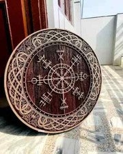Viking Hand carved Wooden Warrior Shield Cosplay & Wall Decor Shield picture
