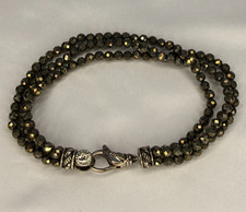 JAI John Hardy 925 Sterling Silver Faceted Pyrite 3 Strand Bead Bracelet 26g picture
