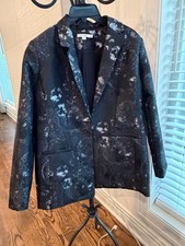 NWT Chico's Size 1.5 Womens 10 Black Silver Metallic Jacquard Blazer Jacket NEW picture