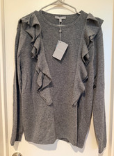 NWT Neiman Marcus XL Gray Cashmere Cardigan with Frills picture