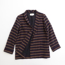 The Great Women Cabana Blazer Open Front Blue Striped Patterned Cotton Blend 1 picture