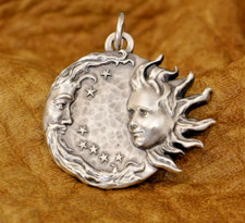 MOON SUN FACE STARRY STAR CELESTIAL Pendant 925 Sterling Silver 20