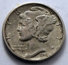 1916 - 1945 Mercury Dime (1) Coin 10c Silver 90% Circ - AU - One Coin picture