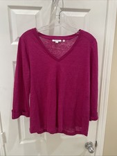 Chicos Gorgeous Fuchsia Linen Top Sz 1 3/4 Sleeve Pullover  Blouse beautiful picture