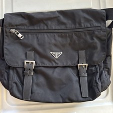 PRADA Black Messenger Bag Logo Plaque Buckle Straps Zip,  picture