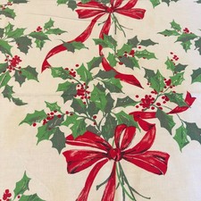 Vintage Christmas Holly Berry Red Bow Square Tablecloth 51x51 Holiday Decor picture