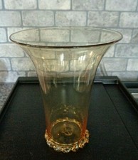 Vintage Stourbridge English Glass Amber Vase w/ Applied Rigaree  picture