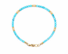 3mm Kingman Turquoise Beaded Bracelet, Gold Filled picture