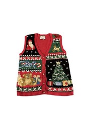 VTG Tiara International Knit Ugly Christmas Sweater Vest Sz M Holiday  Grandma picture
