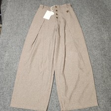 Aelfric Eden Pants Womens Small Taupe Pleated Baggy Barrel Wide Leg High Waist picture