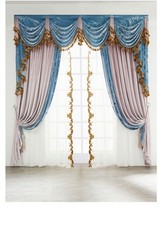 luxury European blue grey Embroidery  valance window Velvet curtain tulle M1765 picture