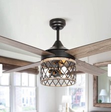 Parrot Uncle 52-in Farmhouse 4-Blade 3-Light Black Wood Grain Ceiling Fan picture