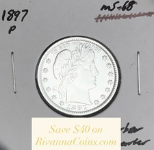 1897-P  GEM BU+++  BRILLIANT UNCIRCULATED  U.S. BARBER QUARTER.  WOW picture