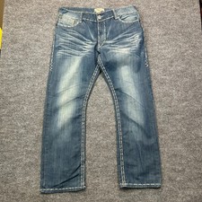 Platini Premium Jeans Men's Blue Denim Contrast Stitching Straight Fit - 39X32 picture