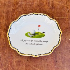 Mottahedeh Golf Ring Tray Porcelain Portugal Gilt “In Golf as in Life”, Gift picture