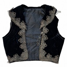 Antique 1890s 1900s Ottoman Jelek Black Velvet Vest Metallic Soutache Embroidery picture