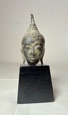 rare antique 14th century handmade bronze Thailand Buddha head statue fragment . picture