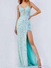 Jovani Women's Illusion Bodice Plunging Neck Prom Dress Size 12 picture