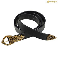 Medieval Black Leather  Medieval Renaissance LARP Viking Belt with Brass Buckle picture