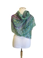 Authentic Etro Milano Green Paisley Print 100% Silk Scarf Vintage Italy #A8 #R picture