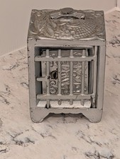 Rare 19th century Cast Iron JE Stevens Jewel Safe Deposit Bank WITH KEY & Instr picture