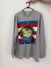 Vintage 1998 Looney Tunes Taz Men’s XL Grey Long Sleeve Crew Neck Cotton Tee picture