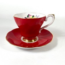ROYAL GRAFTON TEACUP/SAUCER ~ #8483 ~ Red/Floral Motif ~ Bone China ~ England picture