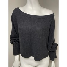 Wilfred Aritzia Tie Cuff 100% Merino Wool Cropped Boxy Sweater M Charcoal picture