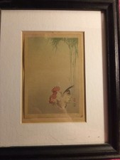 Ohara Koson Original Woodblock Print Rooster & Bamboo Pencil Signed Oson Antique picture