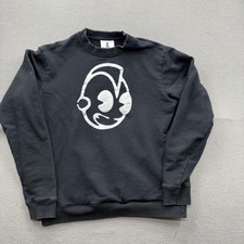 Kidrobot Sweatshirt Mens Small Black Fleece Crewneck Pullover Cartoon Pocket picture