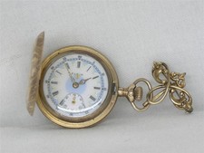 VINTAGE LADY ELGIN 14K GOLD FILL FANCY DIAL POCKET WATCH W/ LAPEL, SERVICED picture