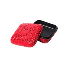 TIGERSTARS BOLD RED CINNABAR ROUND CIRCLE CARVED RESIN COLLECTORS BOX picture