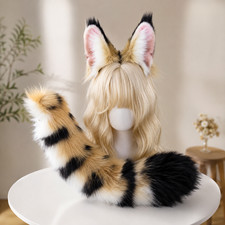 Serval Cat Ear Headband Hair Hoop With 55cm Wire Tail Animal Costume Accessory picture