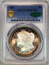 * 1887-P * PCGS CAC MS64+PL MORGAN SILVER DOLLAR * SEVERELY UNDER GRADED picture