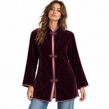 VTG Velvet Jacket Small Frog Closure Burgundy Vamp Dark Romantic Fairy Grunge picture