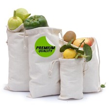 100% Cotton Reusable Produce Muslin Bags – Multipurpose Drawstring Storage Pouch picture