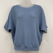 Quince Lightweight Cotton Cashmere Link Stitch Dolman Sweater M Blue Minimalist picture