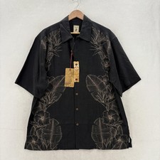 Jamaica Jaxx Shirt Mens M Black Silk Short Sleeve Floral Hawaiian Tropical Beach picture