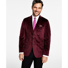 $295 Alfani Men's 38S Slim-Fit Velvet Sport Coat Burgundy Brand New With Tags picture
