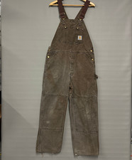 Vintage Carhartt Overalls Mens 36x29 Brown Duck Canvas Double Knee USA 90s BU182 picture