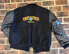 Ringling Bros Barnum Bailey Jacket Admin-Own Wool, Black, Leather Sleeves L-XL picture